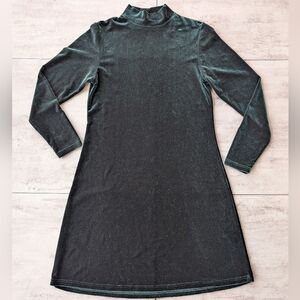 Vintage 90's Jacqueline Ferrar Dark Green Velvet Velure Mock Neck Midi Dress 8